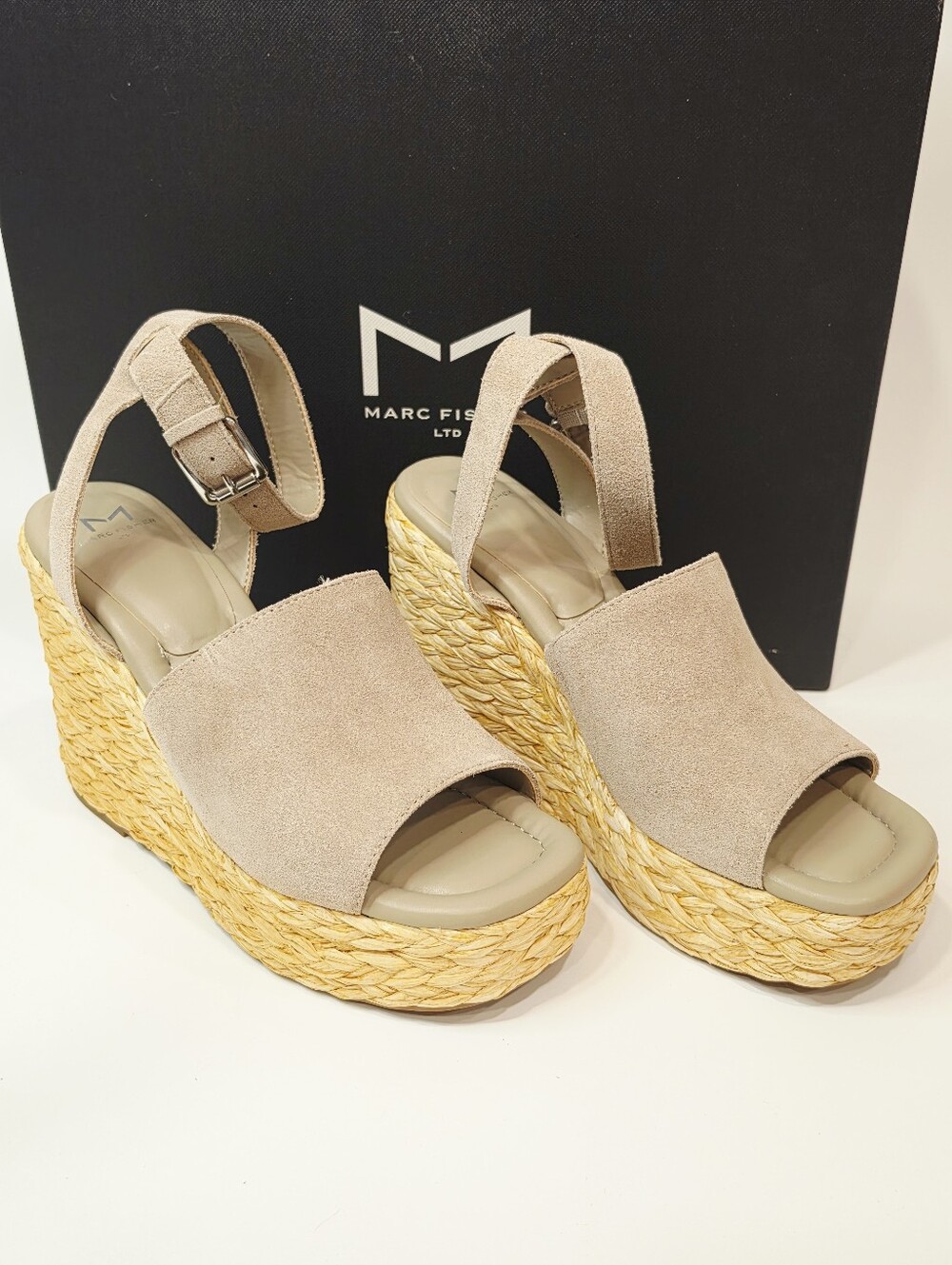 Marc Fisher Nelly Espadrille Wedge Sandals Natural Suade Women's Size 10